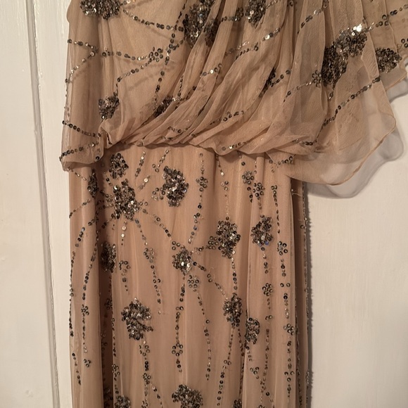 Adrianna Papell one shoulder sequin beaded dress - Picture 3 of 6